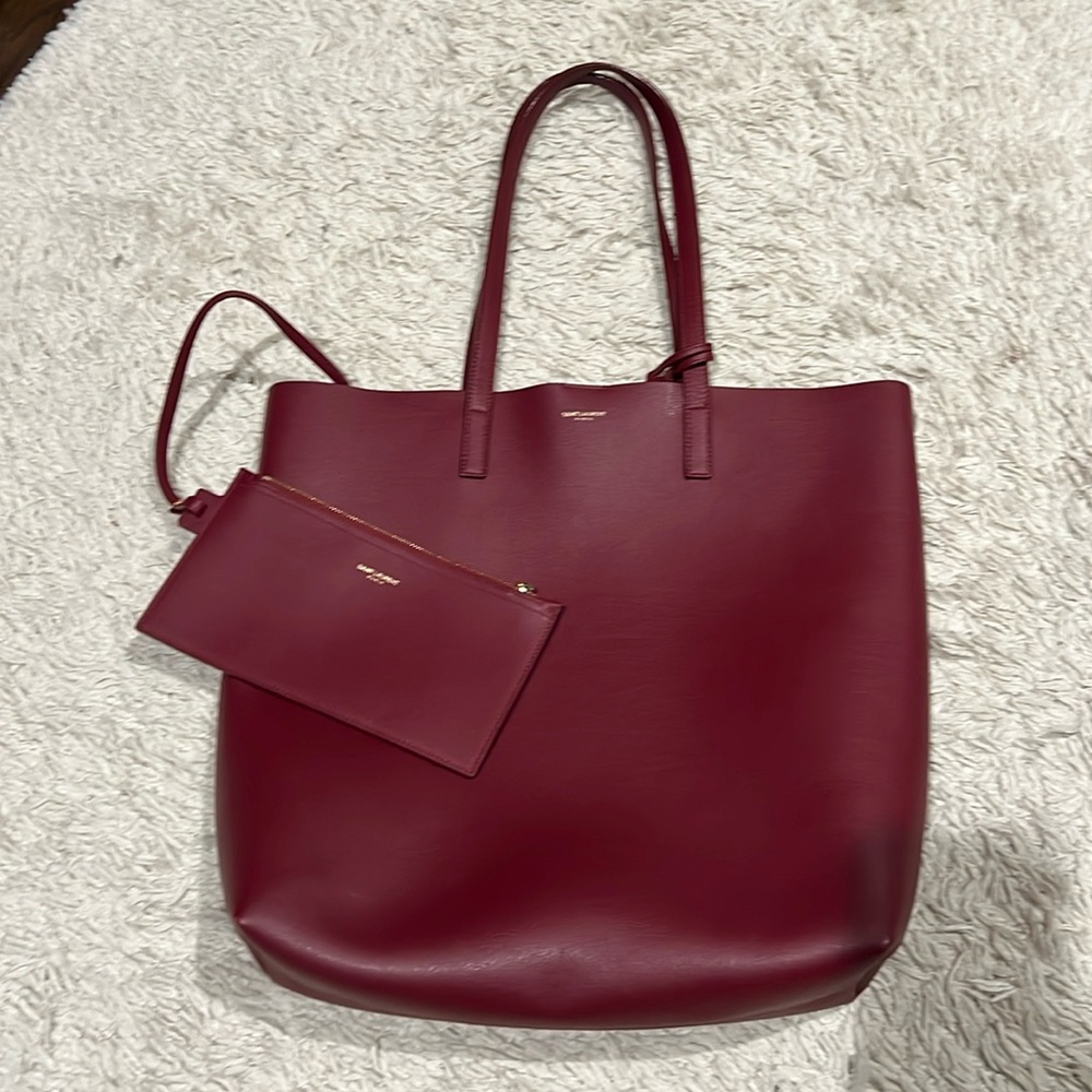 YSL dark red leather tote